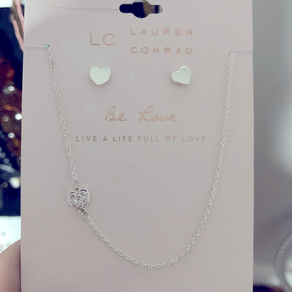 Dainty heart earrings and necklace